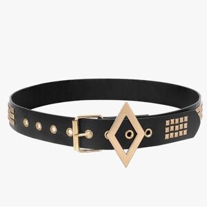 PUNK RIVET Cosplay Black and Gold Studded Belt NEW Faux Leather UNISEX 35-43 in